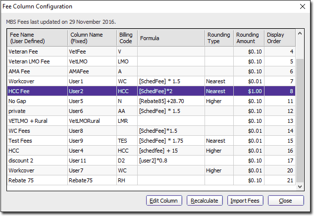 Fee Column Configuration with Recalculate button