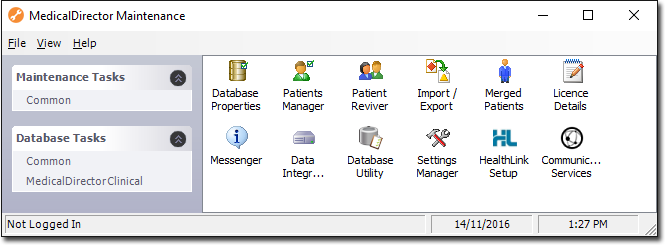 Common Database Tasks Window