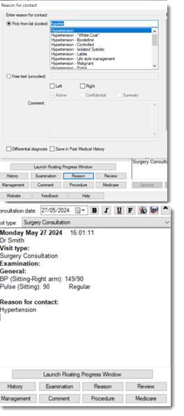 Example Reason for Contact in Progress Notes in Clinical