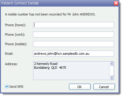 Example Patient Contact Details from the Waiting Room