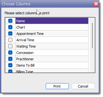 Example Waiting Room printing options