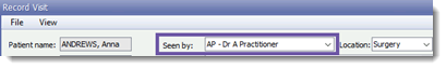Example Seen by field in Record Visit window